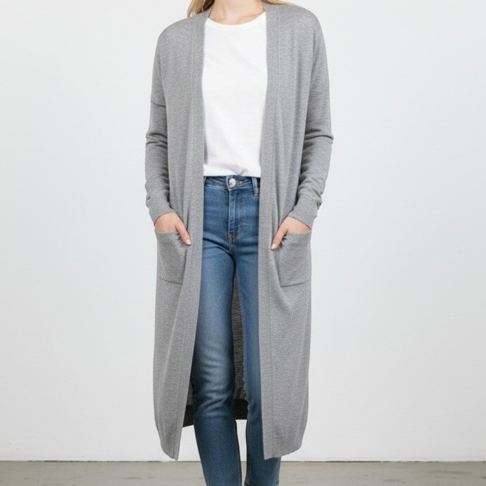 Torrid Longline Duster Cardigan Minimalist Gray Open Front Pockets Size 0 XL